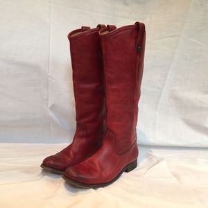 Red Leather Frye Melissa Button Boots